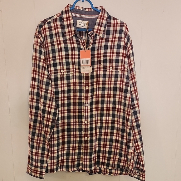 The Normal Brand  Men's Red and Blue Plaid Shirt - Picture 1 of 11